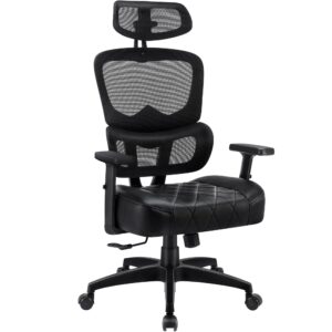 vecelo swivel ergonomic high back mesh office chair with adjustable headrest armrest, backrest tilt function, lumbar support for executive/computer desk/task work