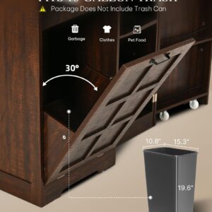 YITAHOME Trash Can Cabinet with Drawers, Tilit-Out Hidden Garbage Bin Cabinet Kitchen Island with Drawers, Shelves, Self-Standing Laundry Hamper, Recycling Cabinet with Drawer, Storage Rack Brown Oak