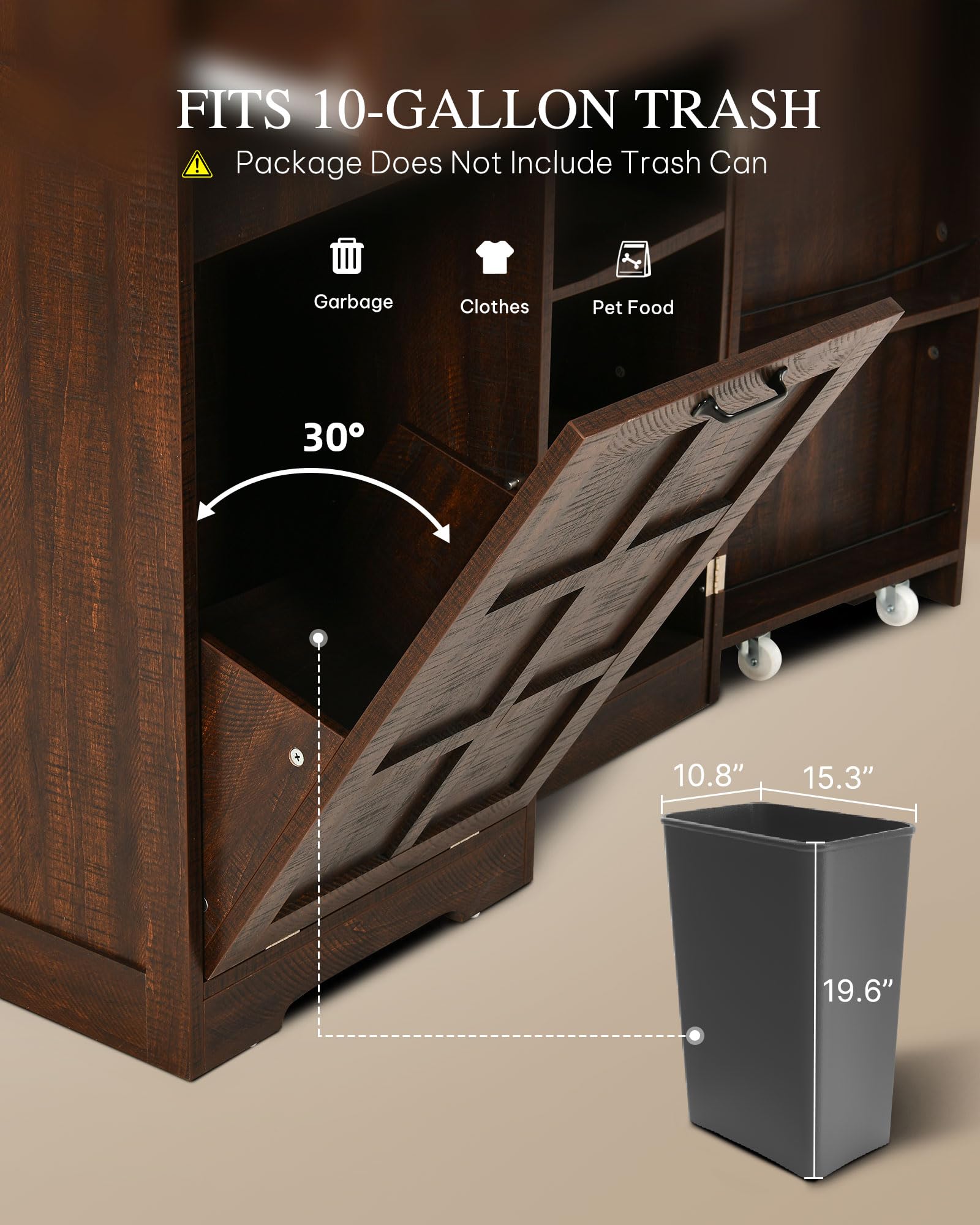 YITAHOME Trash Can Cabinet with Drawers, Tilit-Out Hidden Garbage Bin Cabinet Kitchen Island with Drawers, Shelves, Self-Standing Laundry Hamper, Recycling Cabinet with Drawer, Storage Rack Brown Oak