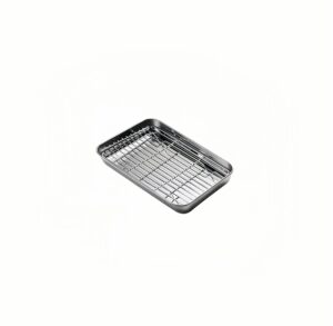 roasting pan stainless steel pans for oven,toaster oven tray pans with cooling rack,baking sheet,baking pan cookie sheet with rack,shallow edge(1.2inch),dishwasher safe (10.4x8x1.2in)