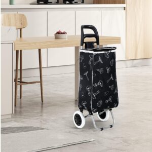 Shopping Truck Folding Grocery Wheels Cart Foldable Shopping Bag Hand Truck 37 inch Handle Height Storage 13.77'’x11''x37'' (05BY)