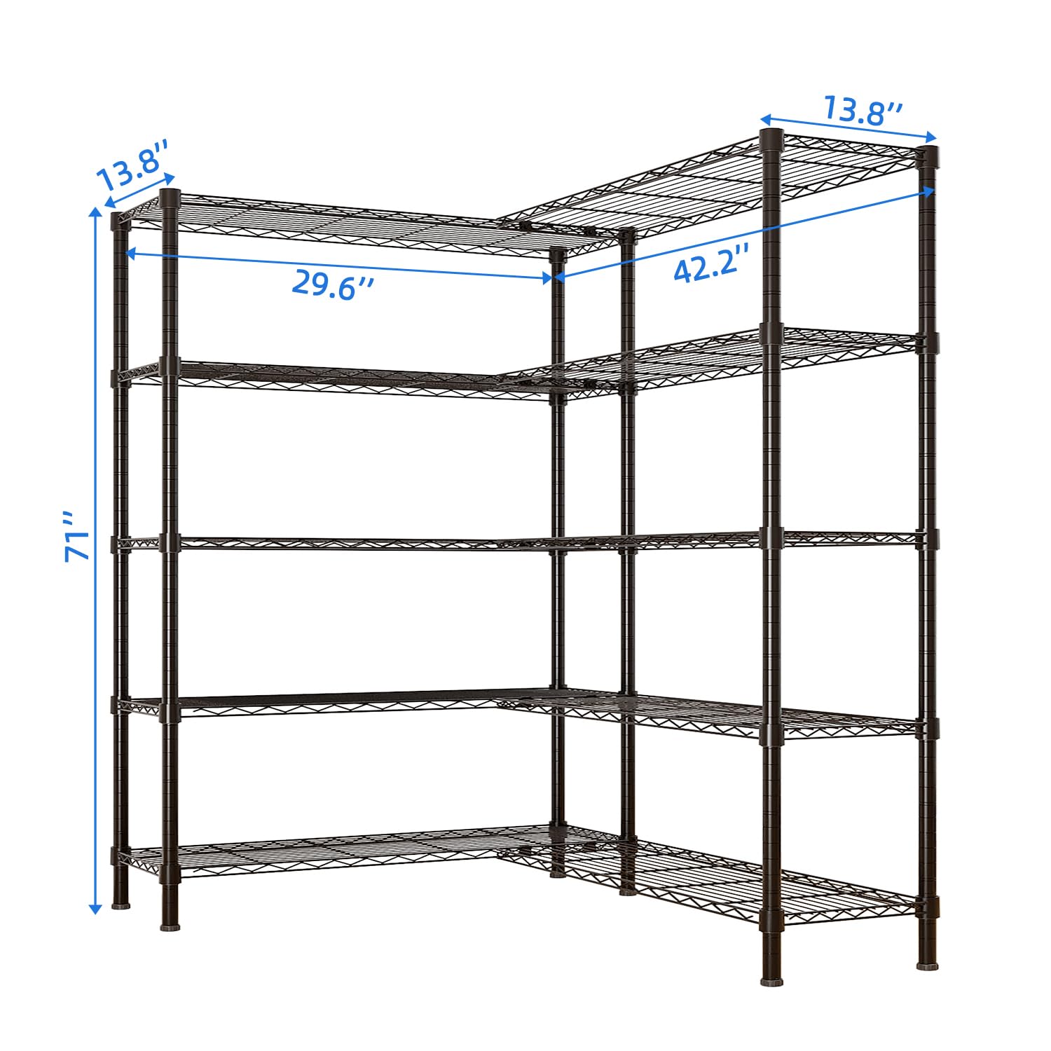 WZONICE98 5 Tier Storage Shelves Standing Shelf Units NSF Wire Garage Organizer Heavy Duty Garage Shelving Unit L Shaped Clothes Rack for Corner Laundry Bathroom Kitchen Pantry Closet