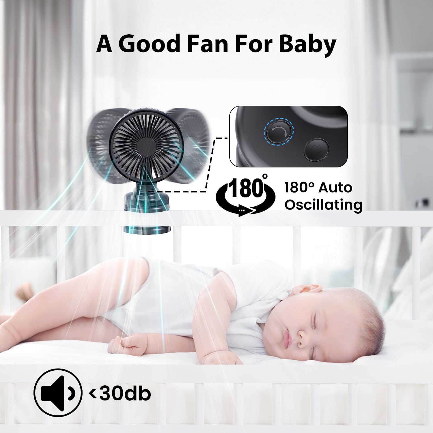 Portable Clip on Fan, 10000mAh Powerful 180° Oscillating Stroller Accessories, 4 Speeds ,Small Desk Fan, Personal Cooling Fan, Rechargeable Table Fan with Battery Operated, for Home Office Outdoor