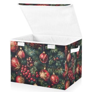 Collapsible Storage Bin with Lid Pattern Red Green Christmas Closet Organizer Basket