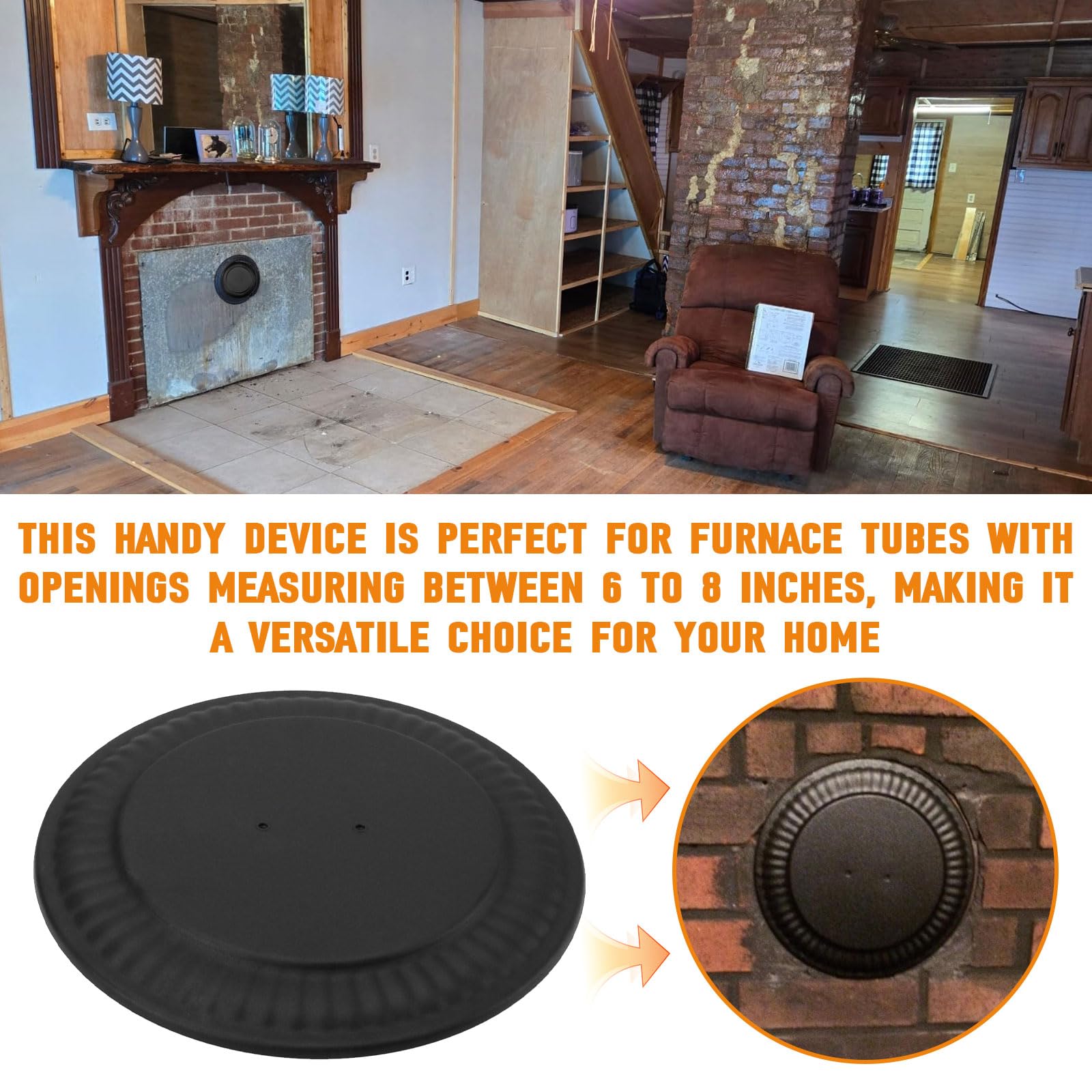 Adjustable Flue Stopper Replacement Furnace Flue Hole Cover Cap, Chimney Stove Pipe Hole Cover 6719900 Fits 6" 7" 8" Flue Wall Openings