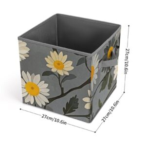 Storage Bin Tree Branch Yellow And White Floral Pattern Storage Cube Storage Basket with Handle Collapsible Closet Organizer Bin Foldable Storage Box Shelf Baskets for Bedroom Clothing 10.6 Inch