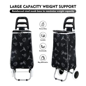 Shopping Truck Folding Grocery Wheels Cart Foldable Shopping Bag Hand Truck 37 inch Handle Height Storage 13.77'’x11''x37'' (05BY)