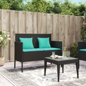 MINERWALL Patio Bench with Cushions Black Poly Rattan,Spacious Patio Bench with Storage and Cushions for Outdoor Comfort and Organization Patio Furniture