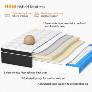 Ayeawo King Size Mattress, 14 Inch Hybrid Mattress King Size with Memory Foam and Pocket Springs, Pressure Relief and Motion Isolation, Upgraded Edge Support, King Size Mattress in a Box, Firm Feel