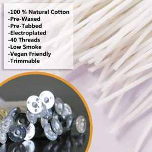 TheAmbrella Candle Wicks 100Pcs- 6inch Long Pre-Waxed Wicks with 100 Wick Stickers & 3-Hole Wick Centering Tool - Low Smoke & Longer Burning Time - Perfect for DIY Candles