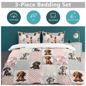 Dachshund Bedding Set Full Size Dachshund Comforter Cover Set for Teen Boys Super Soft Construction Sausage Dog Duvet Cover Set Bedroom Decor Twin Full Queen King Size Quilt Cover with 2 Pillowcase