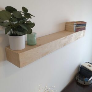 36 inch floating shelf (set of 2), early american. durable floating shelf made in usa. handcrafted hardwood shelving for space saving. 3 1/2 inches tall, 5 1/2 inches deep and 36 inches wide.