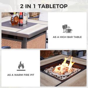 Grand patio 5-Piece Patio Swivel Bar Set with Fire Pit Table 60,000 BTU Heat Output, Outdoor Counter Height Patio Bar Stools Set of 5, High Bar Chairs with High Back, Black&Grey Plaid