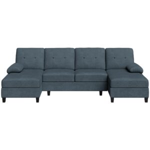 Meilocar Sectional Couches for Living Room, 4 Seat Sofa Set U-Shaped Couch with Wide Chaise, 106in Large Sofa Modern Fabric Couch with Oversized Seats (Grey)