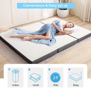 MUUEGM Tri-Fold Memory Foam Mattress, 4 Inch Full Folding Mattress, Foldable Mattress with Collapsible and Washable Cover Portable Mattress for Camping/RV/Guest Beds, 75"×54"×4"