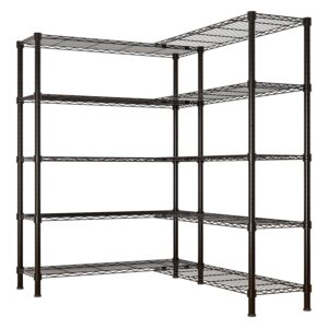 wzonice98 5 tier storage shelves standing shelf units nsf wire garage organizer heavy duty garage shelving unit l shaped clothes rack for corner laundry bathroom kitchen pantry closet