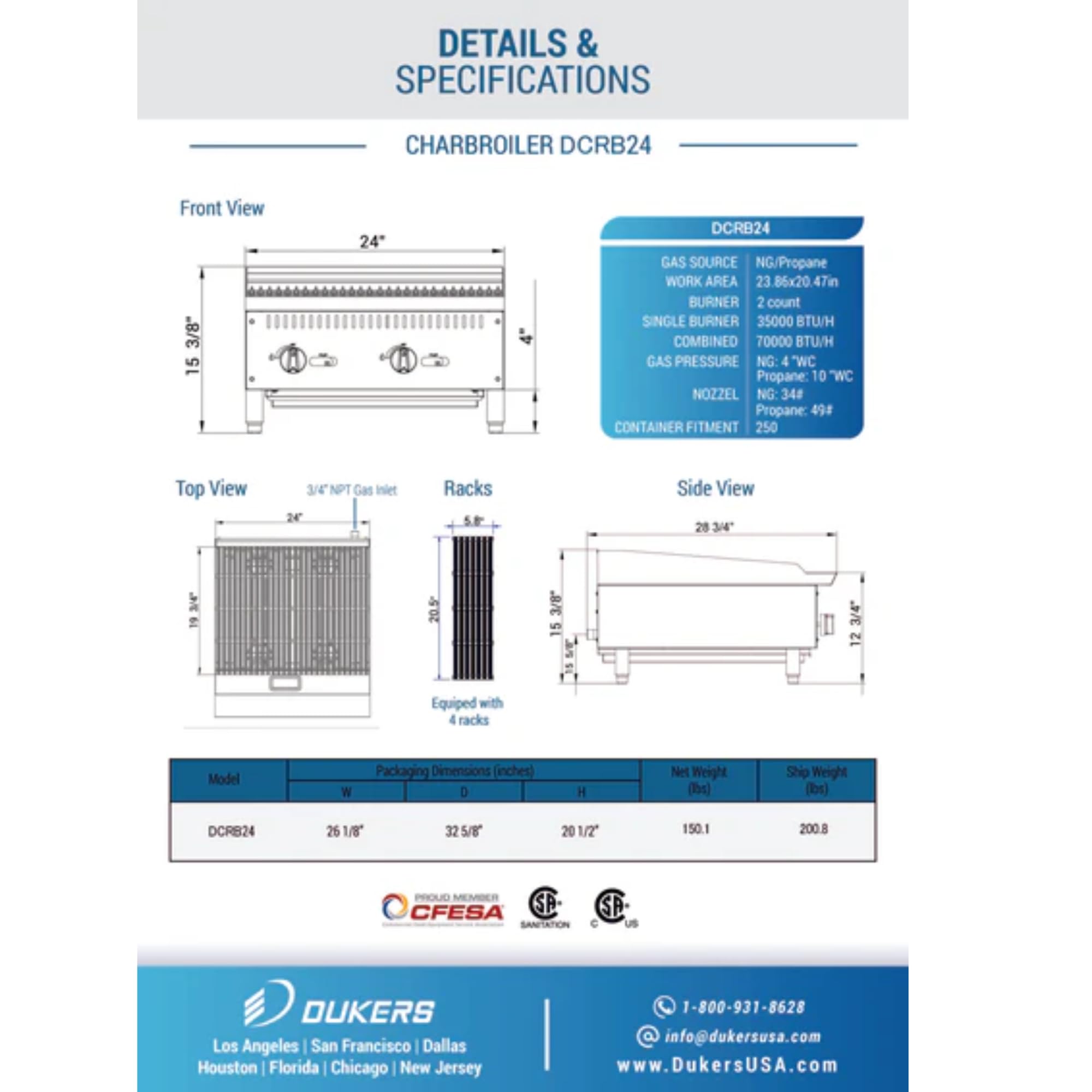 Dukers DCRB24 24 in. W Countertop Charbroiler 70,000 BTU