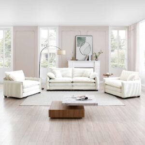 Aoowow 3 Pieces Modular Sectional Sofa Set with Loveseat Couch and 2 Sofa Chair,Modern Corduroy Comfy Cloud Deep Seat Couches Set with Throw Pillows and Arm Pillows for Living Room Apartment(Beige)