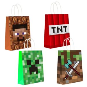 16 pc pixel party bags, miner theme favor bags, birthday party decorations, birthday party supplies, pixel party favors, goodie treat candy gift bags, party supplies, creeper