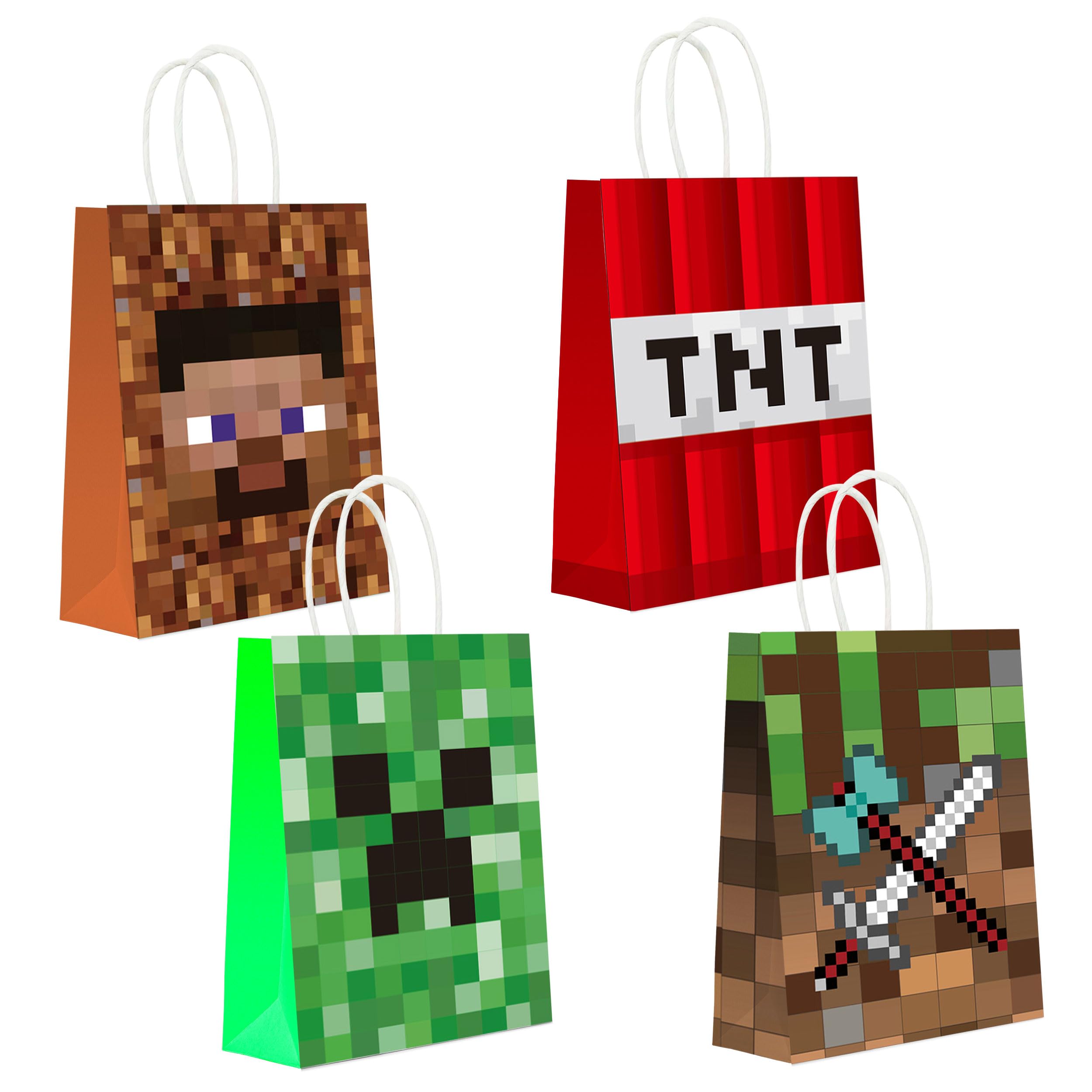 16 pc Pixel Party Bags, Miner Theme Favor Bags, Birthday Party Decorations, Birthday Party Supplies, Pixel Party Favors, Goodie Treat Candy Gift Bags, Party Supplies, Creeper