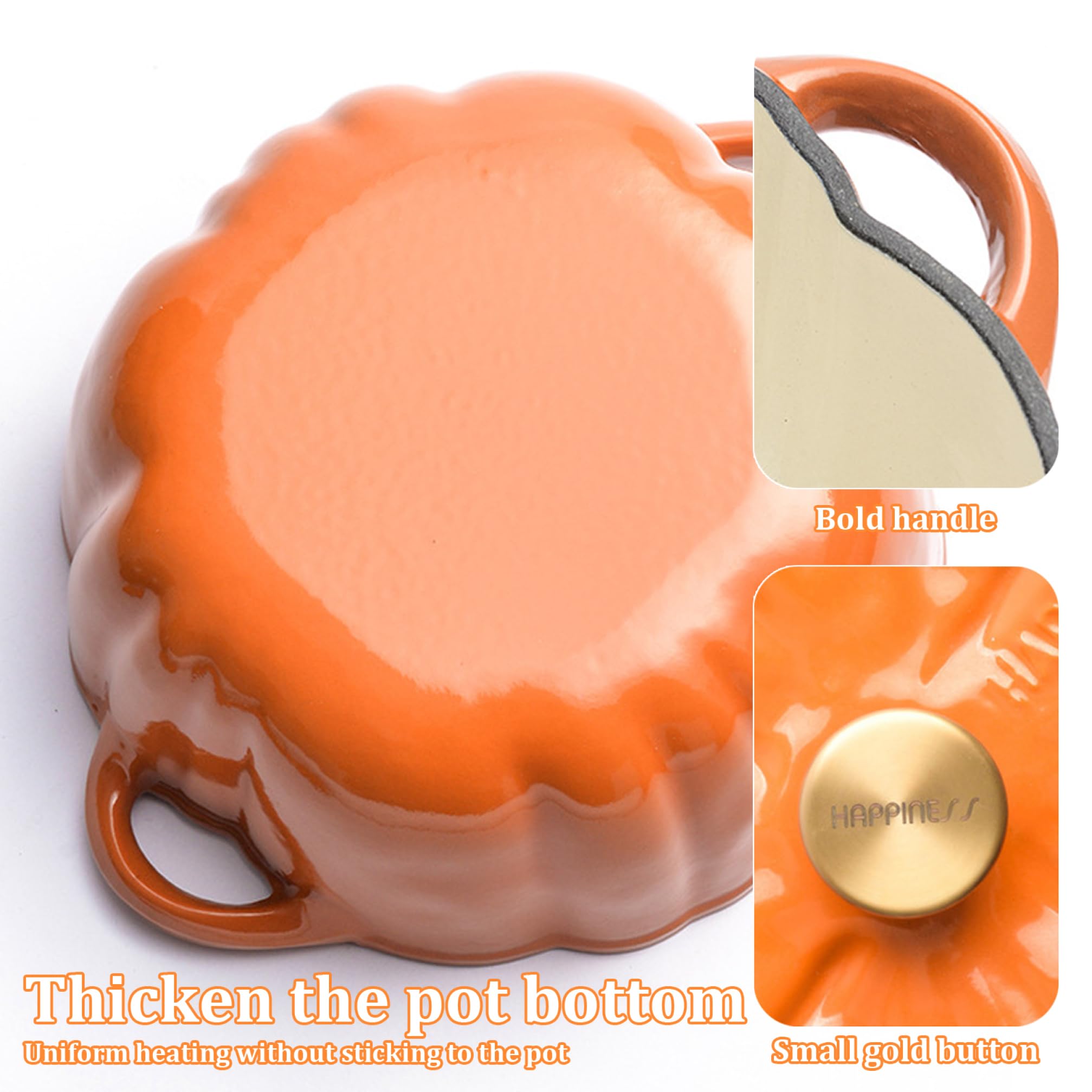 Kalastussaari Pumpkin Dutch Oven Pot with Lid & Handle 1.5L Non-Stick Enamel Pumpkin Dutch Oven Even Heating Universal Kitchen Pumpkin Pot for Stew Pumpkin Pot