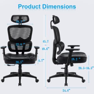 VECELO Swivel Ergonomic High Back Mesh Office Chair with Adjustable Headrest Armrest, Backrest Tilt Function, Lumbar Support for Executive/Computer Desk/Task Work