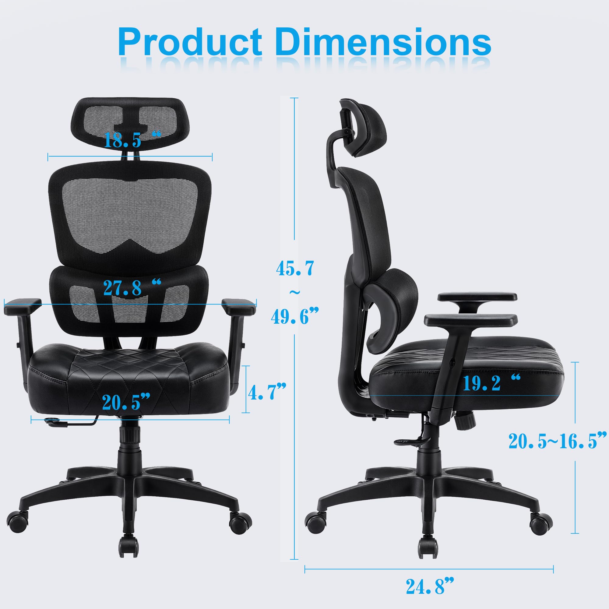 VECELO Swivel Ergonomic High Back Mesh Office Chair with Adjustable Headrest Armrest, Backrest Tilt Function, Lumbar Support for Executive/Computer Desk/Task Work