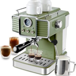 InfiniPower 15 Bar Espresso Coffee Machine with Milk Frother Steam Wand, 1350W Professional Coffee Maker, 54 Oz Removable Water Tank Espresso Maker Cappuccino, Latte, Machiato, Green, For Home Barista