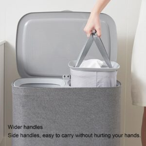 Double Compartment Laundry Hamper, Handles Detachable Bag Fabric Separation Basket, Convenient for Bathroom Utility Room (L 90L)