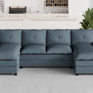 Meilocar Sectional Couches for Living Room, U Shaped Couch 110in Sectional Sofa, 4 Seat Large Sofa with Wide Chaise Lounge and Double Seating Cushions, Cloud Couch for Living Room (Grey)