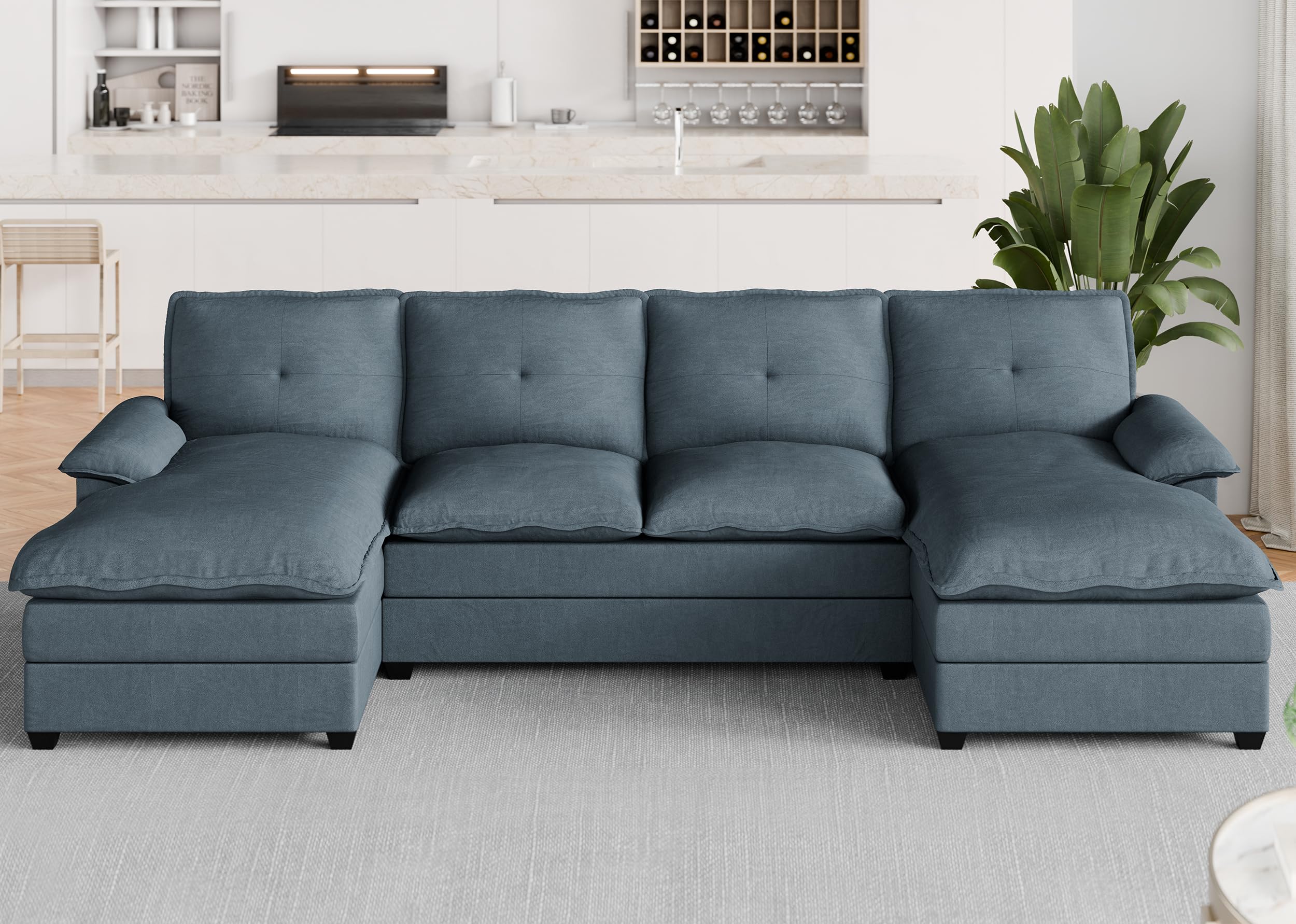 Meilocar Sectional Couches for Living Room, U Shaped Couch 110in Sectional Sofa, 4 Seat Large Sofa with Wide Chaise Lounge and Double Seating Cushions, Cloud Couch for Living Room (Grey)