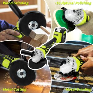 5" Cordless Angle Grinder,10000RPM Battery Powered Grinder,Metal Grinder w/ 2 * 4.0Ah Batteries and Fast Charger,Brushless Grinder w/Flap & Wool Carving & Cutting Wheel,for Flip Disk & Polishing