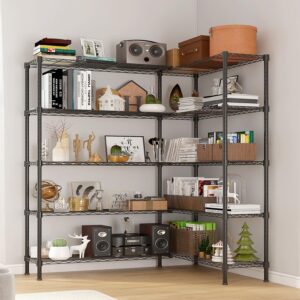 WZONICE98 5 Tier Storage Shelves Standing Shelf Units NSF Wire Garage Organizer Heavy Duty Garage Shelving Unit L Shaped Clothes Rack for Corner Laundry Bathroom Kitchen Pantry Closet