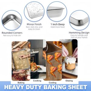 Roasting Pan Stainless steel Pans for Oven,Toaster Oven Tray Pans with cooling rack,Baking Sheet,Baking Pan Cookie Sheet with Rack,Shallow Edge(1.2inch),Dishwasher Safe (10.4x8x1.2in)