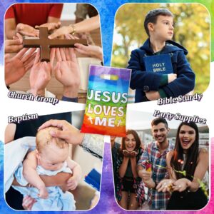 Hosuly 50 Pieces JESUS LOVES ME Gift Bags Plastic Goody Bags with Handles Religious Treat Bags Christian Cross Candy Gift Bag for VBS Church Party Supplies Party Favor Decoration