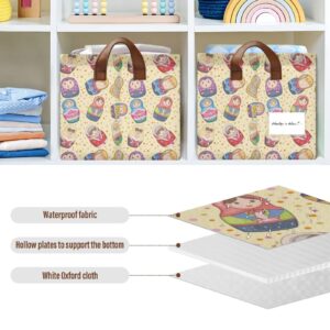 pnyoin Russian Dolls Pattern Large Capacity Storage Bins ,2 Pack Decorative Fabric Closet Bins with Handles Waterproof Foldable Rectangle Storage Boxes for Organizing Clothing, Sheets, Toys