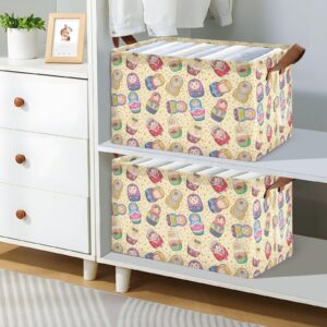 pnyoin Russian Dolls Pattern Large Capacity Storage Bins ,2 Pack Decorative Fabric Closet Bins with Handles Waterproof Foldable Rectangle Storage Boxes for Organizing Clothing, Sheets, Toys