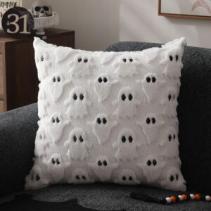 Halloween Pillow Covers 18x18 inch Set of 2 White Throw Pillow Cases Soft Plush Cushion Case for Chair Sofa Bedroom Living Room Home Decor