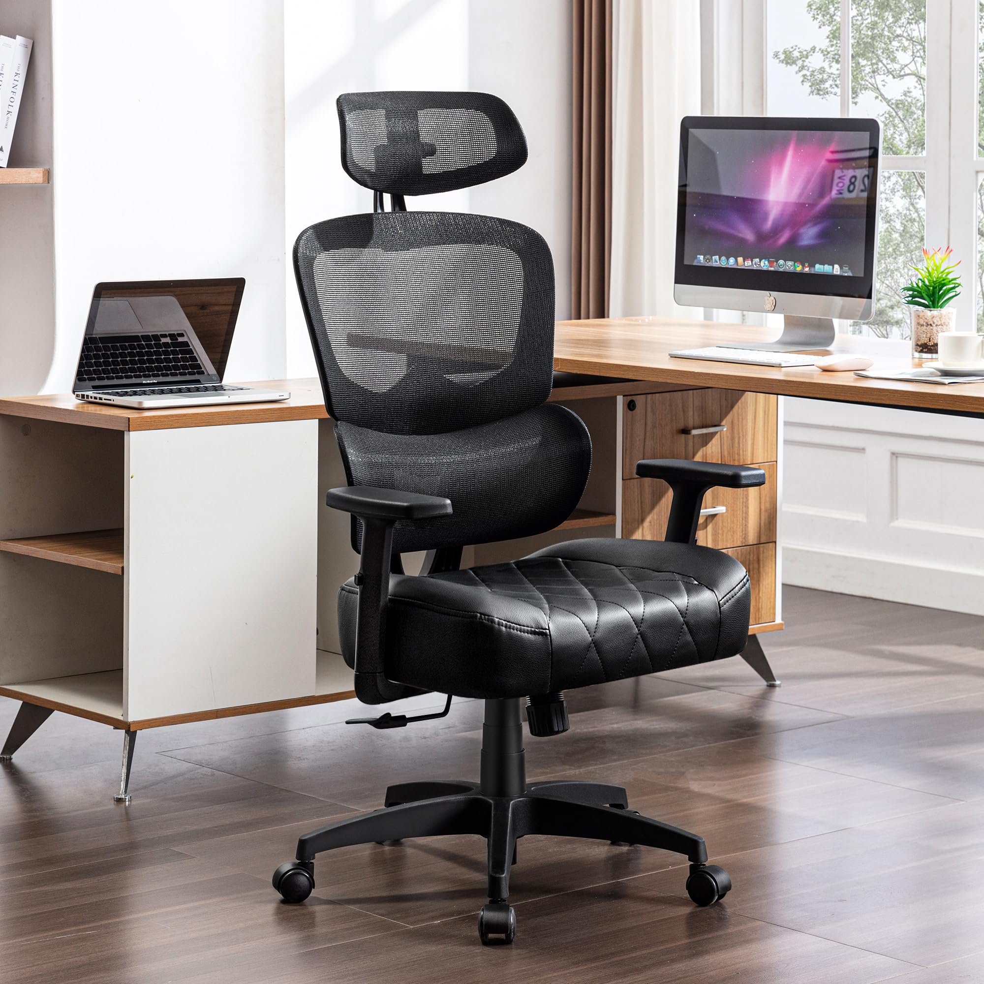 VECELO Swivel Ergonomic High Back Mesh Office Chair with Adjustable Headrest Armrest, Backrest Tilt Function, Lumbar Support for Executive/Computer Desk/Task Work