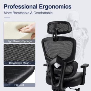 VECELO Swivel Ergonomic High Back Mesh Office Chair with Adjustable Headrest Armrest, Backrest Tilt Function, Lumbar Support for Executive/Computer Desk/Task Work