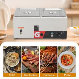 GarveeHome Commercial Food Warmer - 2 * 10.5QT Generous Capacity, 1200W Electric Steam Table, Stainless Steel, Efficient Heating, 86-185°F Temp Control for Catering and Restaurants