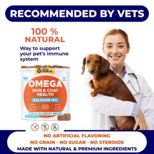 GOODGROWLIES Omega 3 Fish Oil for Dogs (540Ct) - Skin&Coat Chews - Dry & Itchy Skin Relief + Allergy Support - Shiny Coat - EPA&DHA Fatty Acids - Salmon Oil Chews Promotes Heart, Hip & Joint Support