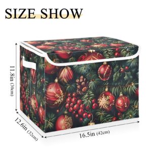 Collapsible Storage Bin with Lid Pattern Red Green Christmas Closet Organizer Basket