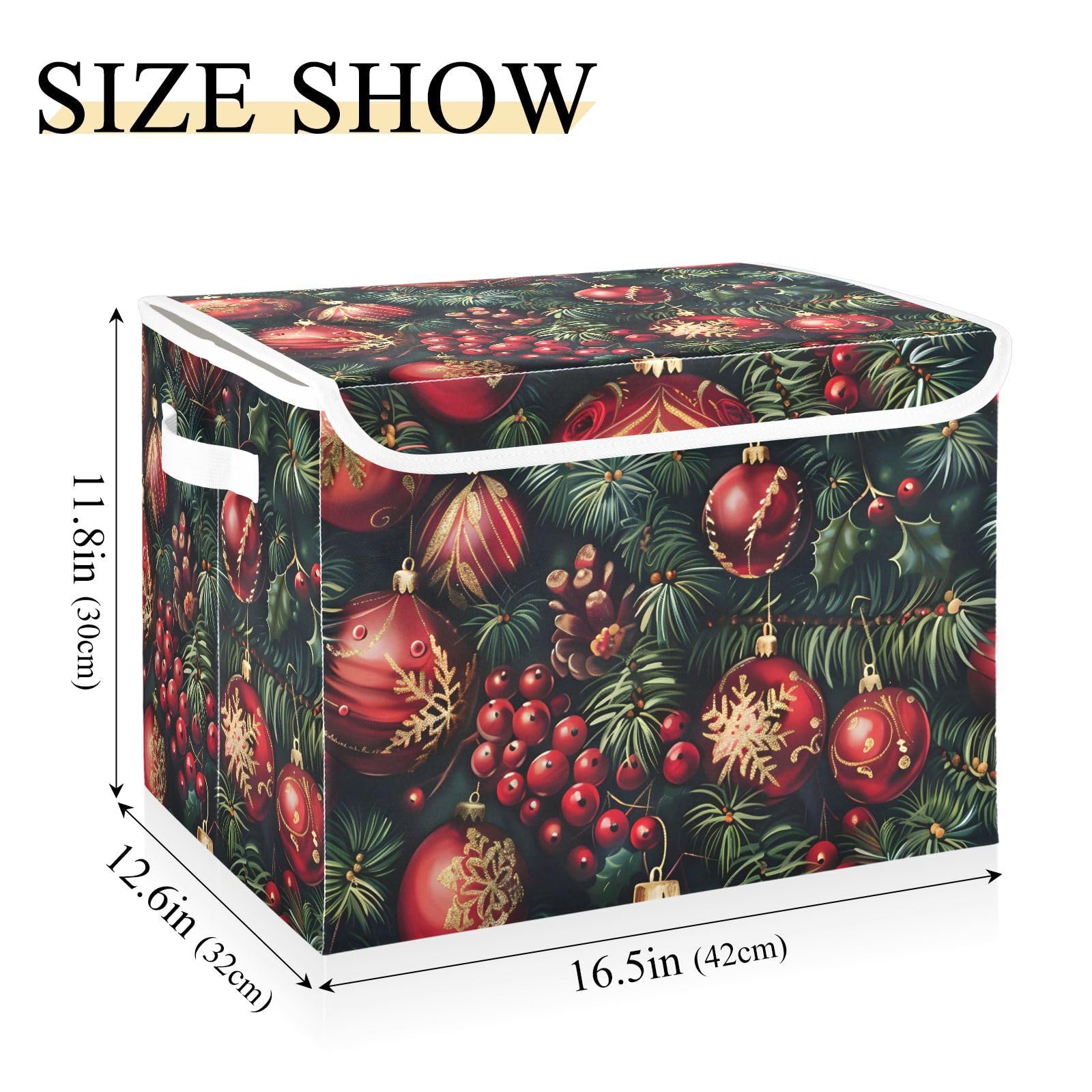 Collapsible Storage Bin with Lid Pattern Red Green Christmas Closet Organizer Basket