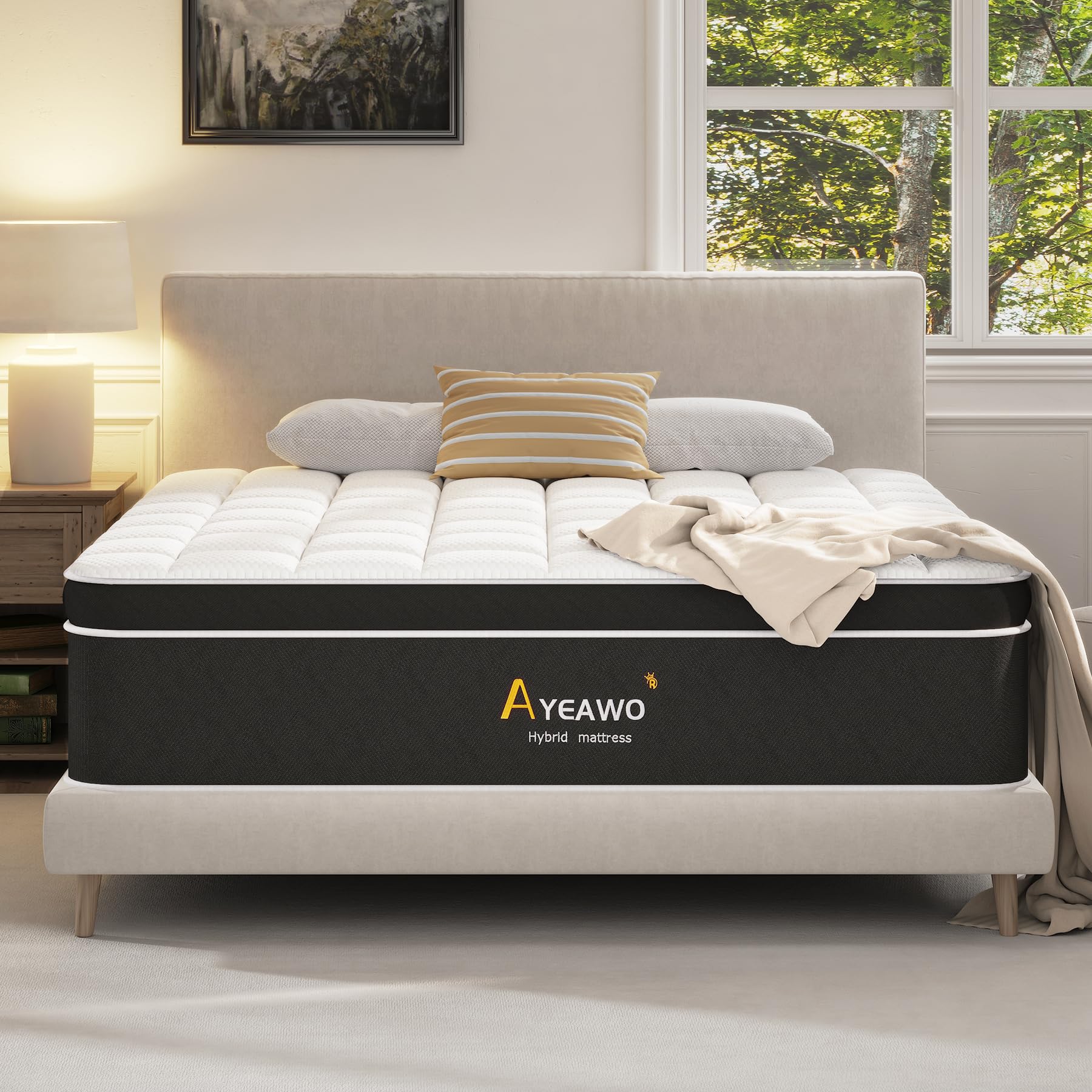 Ayeawo King Size Mattress, 14 Inch Hybrid Mattress King Size with Memory Foam and Pocket Springs, Pressure Relief and Motion Isolation, Upgraded Edge Support, King Size Mattress in a Box, Firm Feel