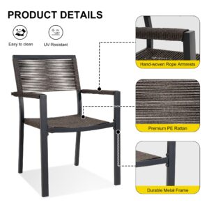 Sundale Outdoor Patio Dining Chairs Set of 4, Wicker Patio Chairs with Metal Frame and Armrests, All-Weather Outdoor Chairs for Patio, Deck, Porch, Yard (Dark Grey)