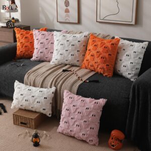 Halloween Pillow Covers 18x18 inch Set of 2 White Throw Pillow Cases Soft Plush Cushion Case for Chair Sofa Bedroom Living Room Home Decor