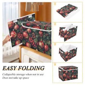 Collapsible Storage Bin with Lid Pattern Red Green Christmas Closet Organizer Basket