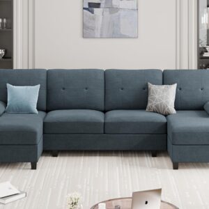 Meilocar Sectional Couches for Living Room, 4 Seat Sofa Set U-Shaped Couch with Wide Chaise, 106in Large Sofa Modern Fabric Couch with Oversized Seats (Grey)