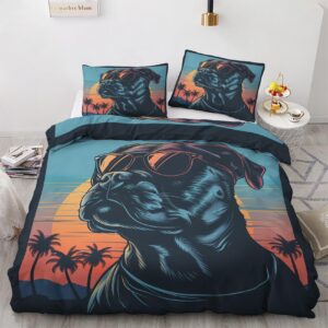 aopglyvyr pitbull duvet cover king size, cool dog comforter cover, palm tree bedding set, breathable duvet cover with zipper closure, 3 pieces, 1 soft duvet cover & 2 pillowcase